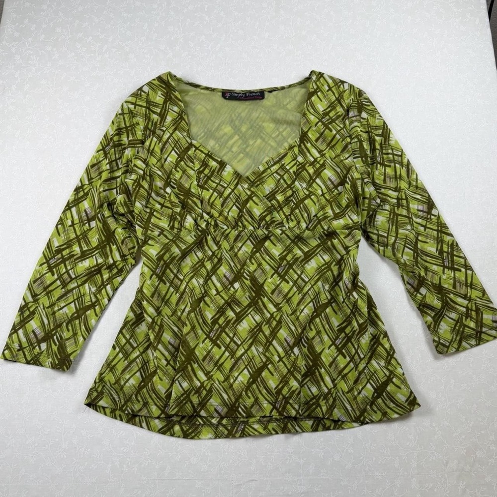 Y2K Simply French Green Abstract Mesh Top — Best for XL